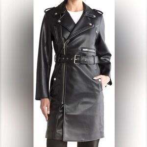 Mother The Long Chopper Faux Leather Moto Trench Coat Black Size‎ S NWT